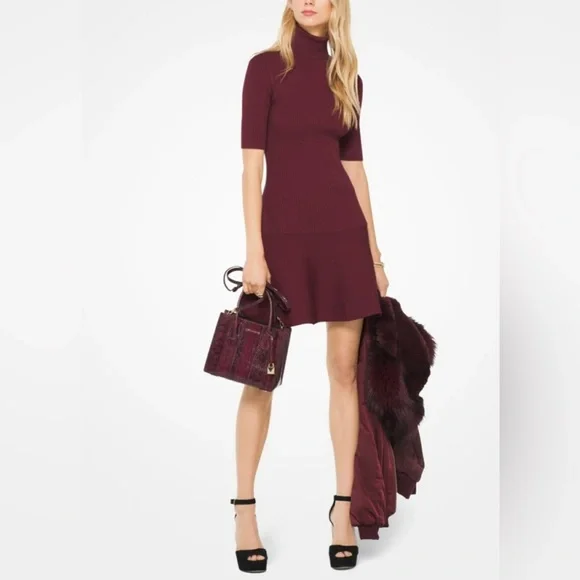 flared knitted dress Modern Fit Jewel Neck Striped Flare Soft Knit Dress